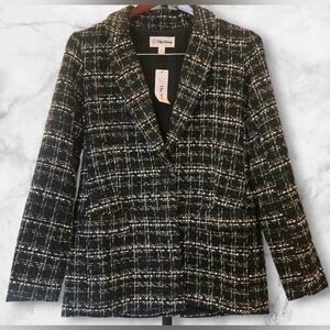 The Drop Women's Black and White Tweed Blazer Workwear Fun Trendy Gothic Preppy